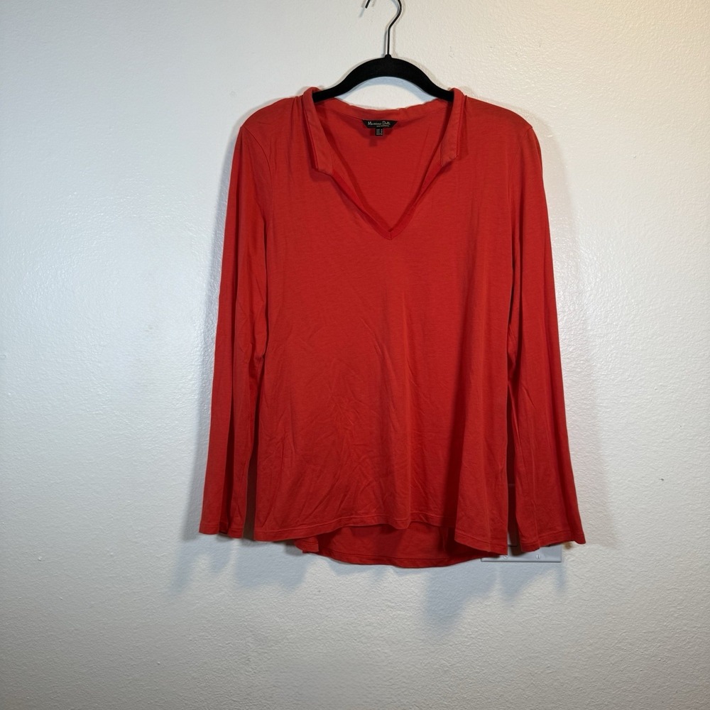 Massimo Dutti Red Long Sleeve Collared Top Soft Casual Quiet Luxury Size Medium